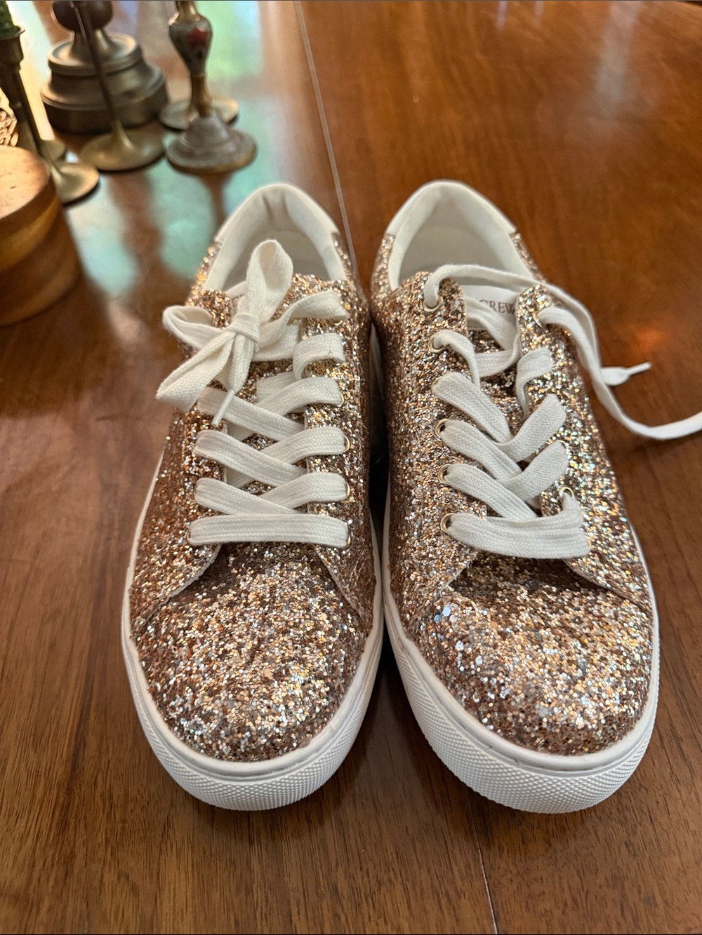 Never worn J Crew Glittery Gold Sneakers with White Laces